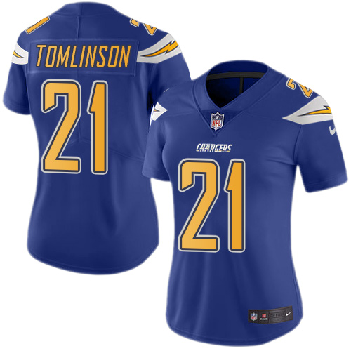 Women's Limited LaDainian Tomlinson Nike Jersey Electric Blue - #21 Rush NFL Los Angeles Chargers